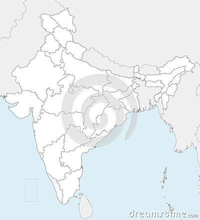 Vector blank map of India with states and territories and administrative divisions, and neighbouring countries Vector Illustration