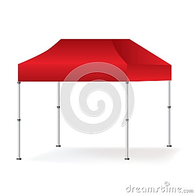 Vector Blank outdoor red marquee tent booth mock up isolated on white background. Vector Illustration