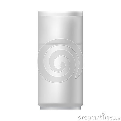 Vector blank templates of empty and clean white plastic container. White glossy plastic tube for medicine or cosmetics. Vector Illustration