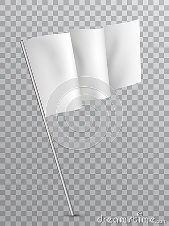 Vector blank waving white flag isolated on transparent background Vector Illustration