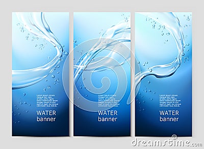 Vector blue background with flows and drops of crystal clear water Vector Illustration