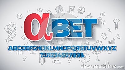 Vector of Blue Bold Modern Font or Alphabet with Long Shadows. Vector Illustration