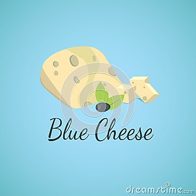 Vector blue cheese. Blue molds on sliced cheese. Vector Illustration