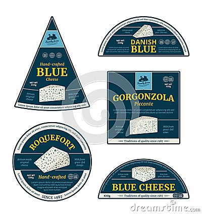 Vector blue cheese labels and cheese icons Vector Illustration