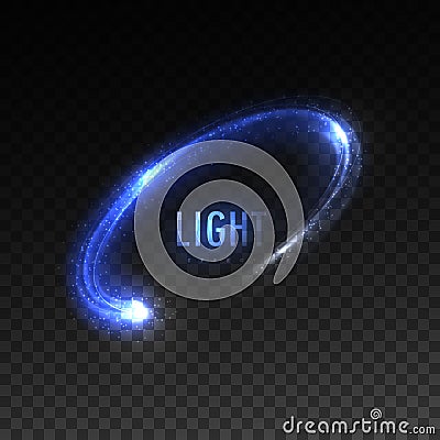 Vector blue circular light stream on checkered transparent background. Vector Illustration