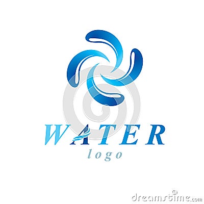 Vector blue clear water drop sign for use as corporate emblem in spa and resort organizations. Vector Illustration