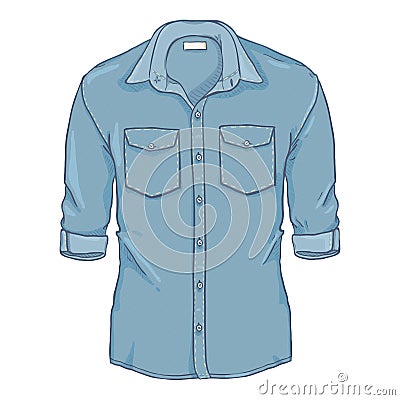 Vector Blue Denim Shirt with Roll Up Sleeves Vector Illustration