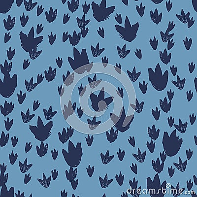 Vector blue dinosaur footprints repeat pattern. Perfect for textile, giftwrap and wallpaper. Vector Illustration