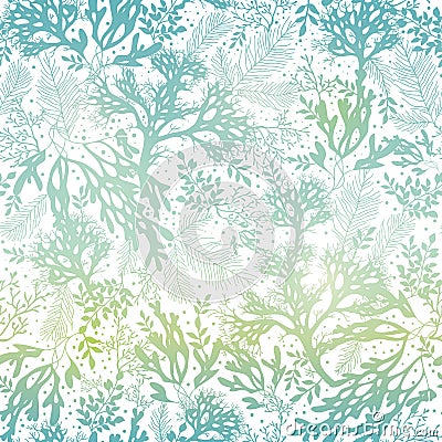 Vector Blue Freen Seaweed Texture Seamless Pattern Background. Great for elegant gray fabric, cards, wedding invitations Vector Illustration