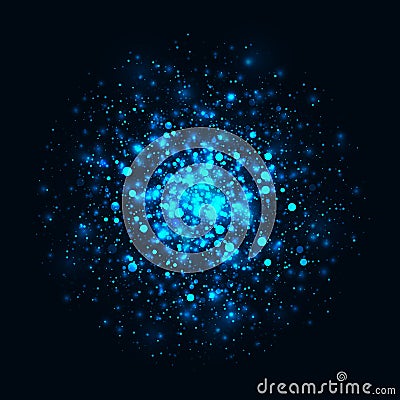 Vector blue glowing light glitter background. Magic glow light effect. Vector Illustration