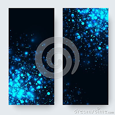 Vector blue glowing light glitter background. Magic glow light effect. Star burst with sparkles on dark background Vector Illustration