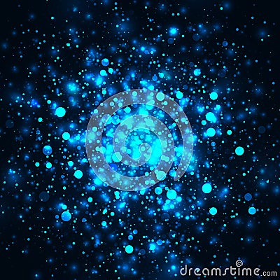 Vector blue glowing light glitter background. Magic glow light effect. Star burst with sparkles on dark background Vector Illustration