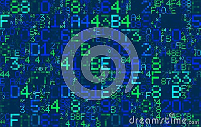 Vector Blue hexadecimal computer code. Abstract matrix background. Hacker attack. Generated computer code concept Vector Illustration