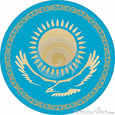 Vector blue Kazakh national round ornament sun and golden eagle. Ethnic circle, nomadic peoples of the great steppe Vector Illustration