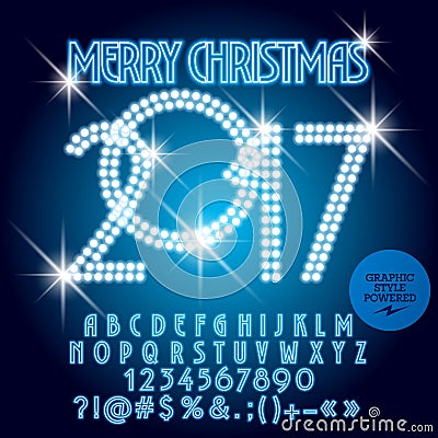 Vector blue light up Merry Christmas 2017 greeting card Vector Illustration