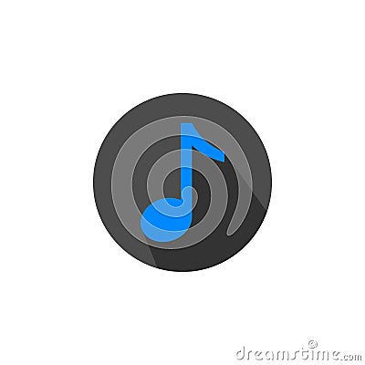 Vector of blue music notes symbol quaver in a grey circle with shadow on white backgrounds Vector Illustration