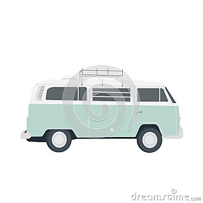 Vector blue retro bus isolated on white. Simple flat Vector Illustration