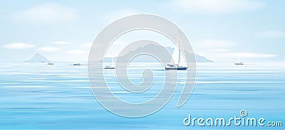 Vector blue sea and yachts. Vector Illustration