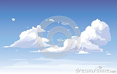 Vector blue sky clouds. Anime clean style. Background design Stock Photo