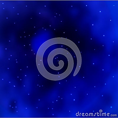 Vector Blue space galaxy background with stardust and bright shining stars. Cartoon Illustration