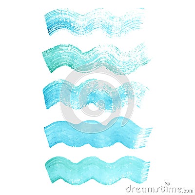 Vector blue watercolor grunge wavy brush strokes. Vector Illustration