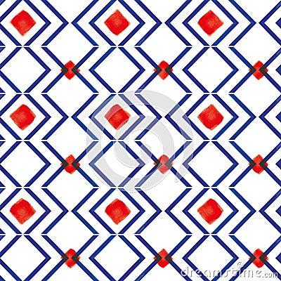 Vector blue zigzag lines red karo seamless pattern Vector Illustration