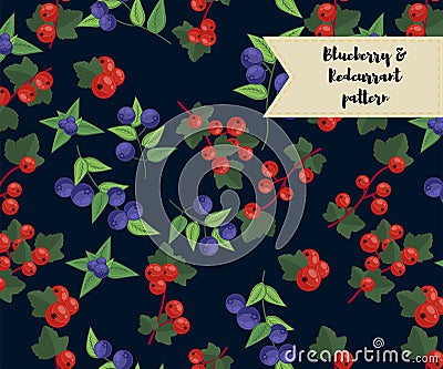 Vector blueberry and redcurrant seamless pattern. background, pattern, fabric design, wrapping paper, cover Vector Illustration
