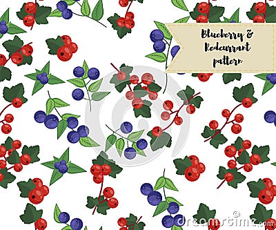 Vector blueberry and redcurrant seamless pattern. background, pattern, fabric design, wrapping paper, cover Vector Illustration