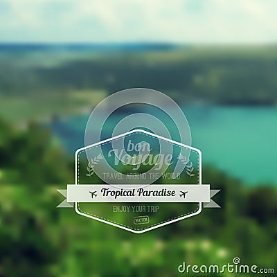 Vector blure landscape with hipster badge. Lake view. Vector Illustration