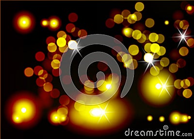 Vector blurred bright background. Golden light bokeh abstract black background Vector Illustration