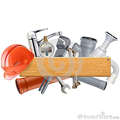 Vector Board with Sanitary Engineering Accessories Vector Illustration