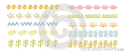 Vector Boho Doodle Borders Set. Tribal Strokes Vector Illustration