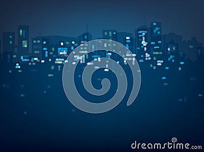 Vector bokeh night city background. Vector Illustration