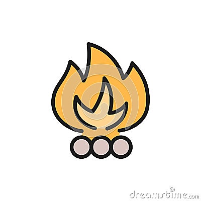 Vector bonfire, waste incineration, garbage flat color line icon. Vector Illustration