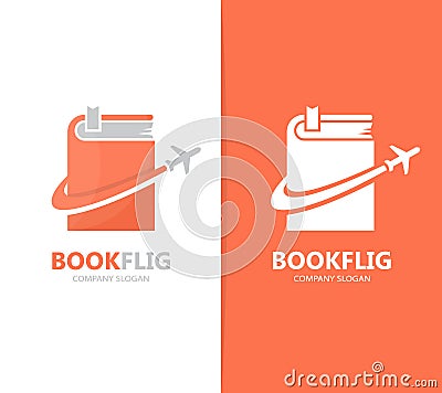 Vector of book and airplane logo combination. Library and travel symbol or icon. Unique bookstore and flight logotype Vector Illustration