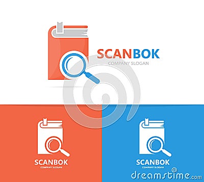 Vector of book and loupe logo combination. Library and magnifying glass symbol or icon. Unique bookstore and search Vector Illustration