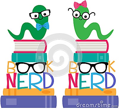 Vector Book Worm Book Nerd Graphic Set Cartoon Illustration