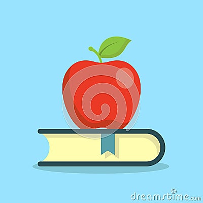 Vector books with apple flat. modern icon design illustration Vector Illustration