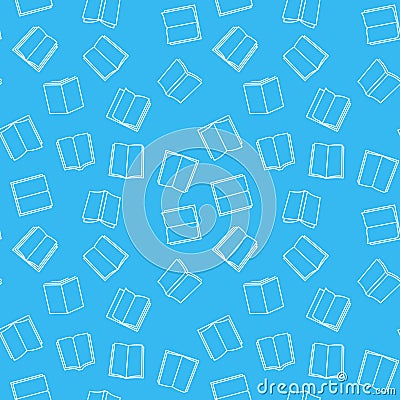 Vector books blue seamless pattern in thin line style Vector Illustration