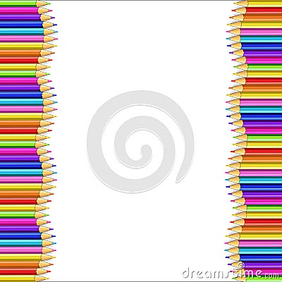 Vector double frame made of vertical rows colored wooden pencils Vector Illustration