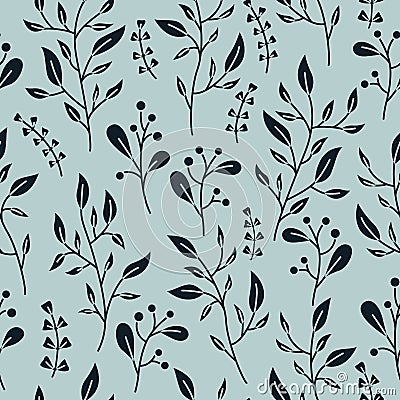 Vector botanical seamless pattern with branches with berries in a simple style Vector Illustration