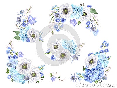 Blue anemone set Vector Illustration