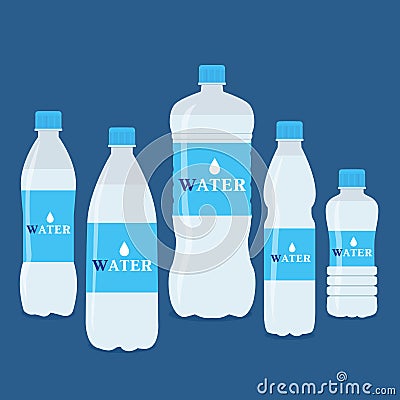 Vector bottles of pure water. Different sized bottles Stock Photo