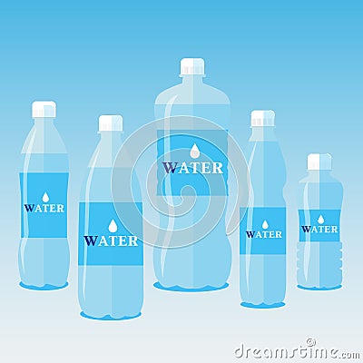 Vector bottles of pure water. Different sized bottles Stock Photo