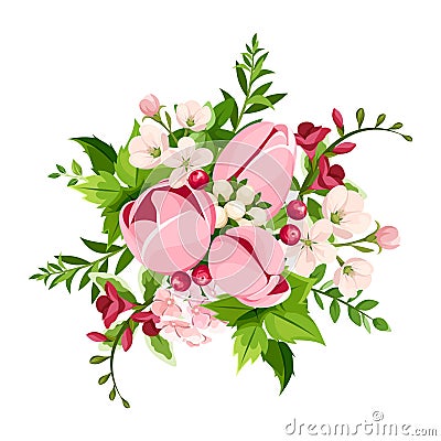 Bouquet of pink tulip flowers. Vector illustration. Vector Illustration