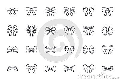 Vector bow ribbon icon. Editable stroke. Set of linear icons. Decorative gift ribbons. Fashion accessory sign. Festive wrapping Vector Illustration