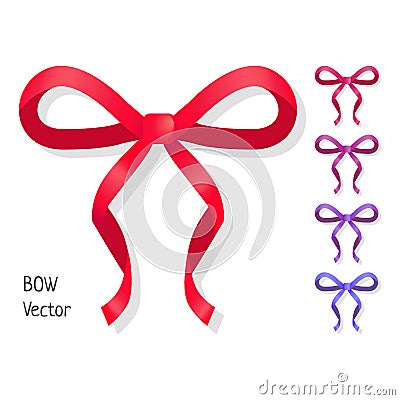 Vector bow set isolated. Colors of present bows. Vector Illustration