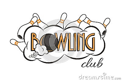 Vector bowling club logo. Bowling strike with Bowling club text. Vector Illustration