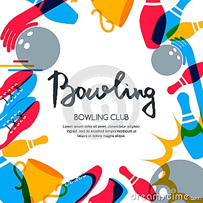 Vector bowling square banner, poster or flyer design template. Vector Illustration