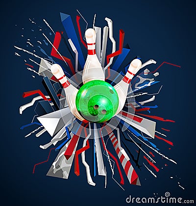 Vector bowling tournament with multicolor 3d bowling balls and pins. Vector Illustration